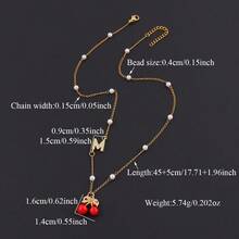 1pc New Fashion Initial Cherry Pendant Bead Chain Necklaces For Women - Yellow Gold - View 2