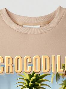 Sudadera holgada y casual de ajuste suelto para adolescentes/niños, con estampado abstracto de IA "CROCODILO" y "ANANASINO" y texto "ITALIAN BRAINROT", de manga larga y hombros caídos