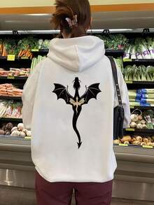 大码女式星空龙形图案卫衣 | 宽松休闲秋冬白色春季款 - 白色 - 查看 7