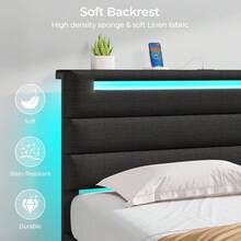 GREENSTELL Modern Platform Bed Frame, Twin/Full/King/Queen Size Bed Frame * Upholstered Headboards, With LED Lights & USB Charging Station, Easy Assembly, Bedroom Decor - 黑色 - 查看 3