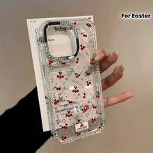 Teléfono de cereza de pantalla completa, estrellas con marco de orificio grande, funda protectora adecuada para 16 Pro 15 Plus 14 12 11, Año Nuevo, Pascua, Halloween, amigos y familiares - transparente - Ver 6