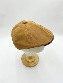 1 件灯芯绒复古贝雷帽，卡其色复古风格，适合秋冬，修身版型，休闲/通勤，男女通用时尚帽，经典设计 - 彩色 - 查看 3