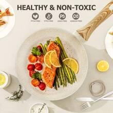 Set de 3 Sarténes Antiadherentes Blancas: Tamaños 20cm (7.87"), 24cm (9.5") y 28cm (11") – Mango Antiescalda, Ideal para Amantes de la Cocina y Hogares Modernos en Desayunos y Cena Diaria - Beis - Ver 6