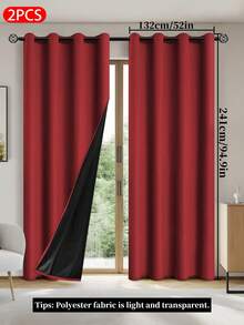 2 rèm cản sáng có lớp lót cách nhiệt, vải polyester nhẹ, thiết kế khoen trên cùng, thích hợp cho phòng khách, phòng ngủ, nhà bếp, phòng tắm, trang trí nhà cửa - Đỏ - Xem 27