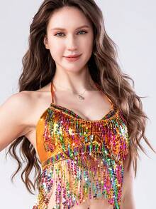Sequined Tassel Costume Suit Belly Dance Costume Sequin Singer Backless Street Shot Bar Costume