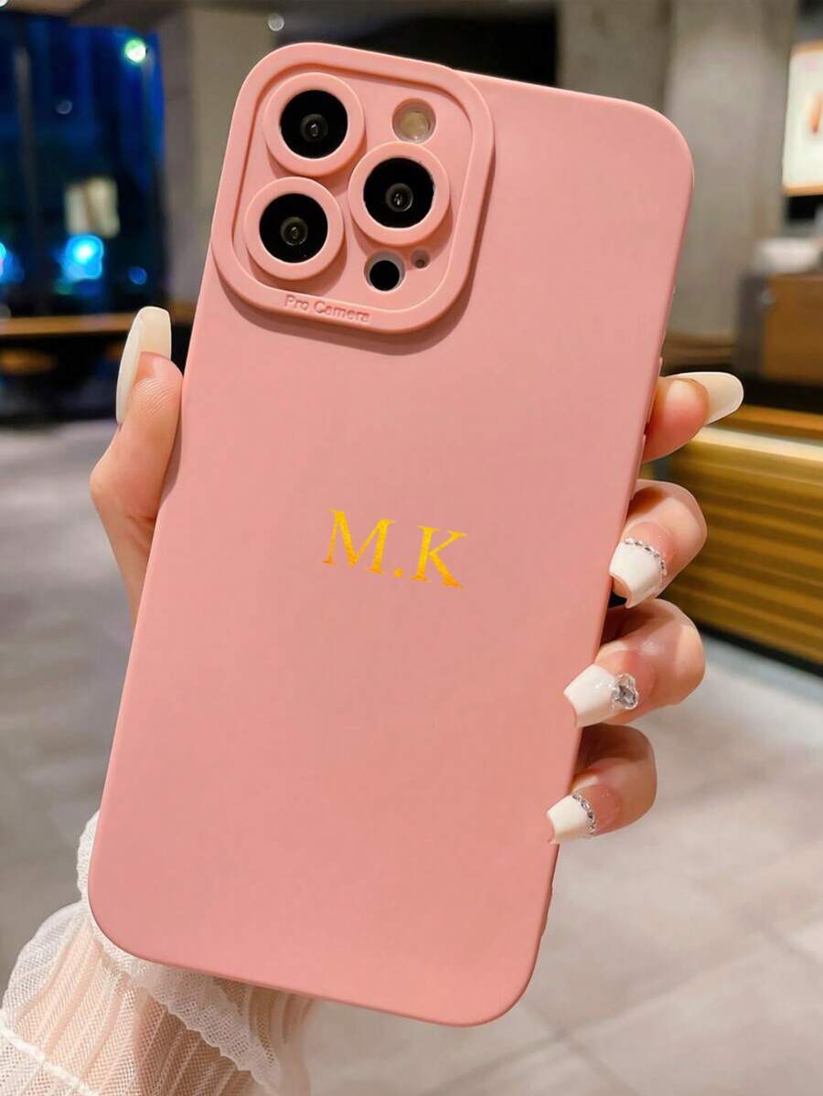 Minimalist Pink Letter Elements Customized Letter Name Straight Edge Precision Hole Simple Design Solid Material Anti-Fall Thickened Phone Case Minimalist Anti-Shock Couple Phone Case Soft Shell Compatible With Apple 17 16 15 14 Pro Max 13 12 11 Plus 2025phonecase Anniversary Gift Wedding Gift Personalized Gift For Parents Birthday Gift Women's Day Gift For Her Girl Power Celebration Valentine - Pink - View 1