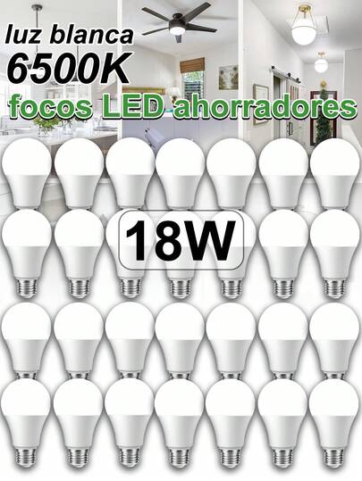 6/10/20/30/50 Pzas E27 bombillas LED con Base 3W/5W/7W/9W/12W/15W/18W/21W bombilla de luz de bajo consumo LED bombilla decorativa para el hogar y el dormitorio,luz diurna blanca 6500 K,base estándar E27, no regulable.