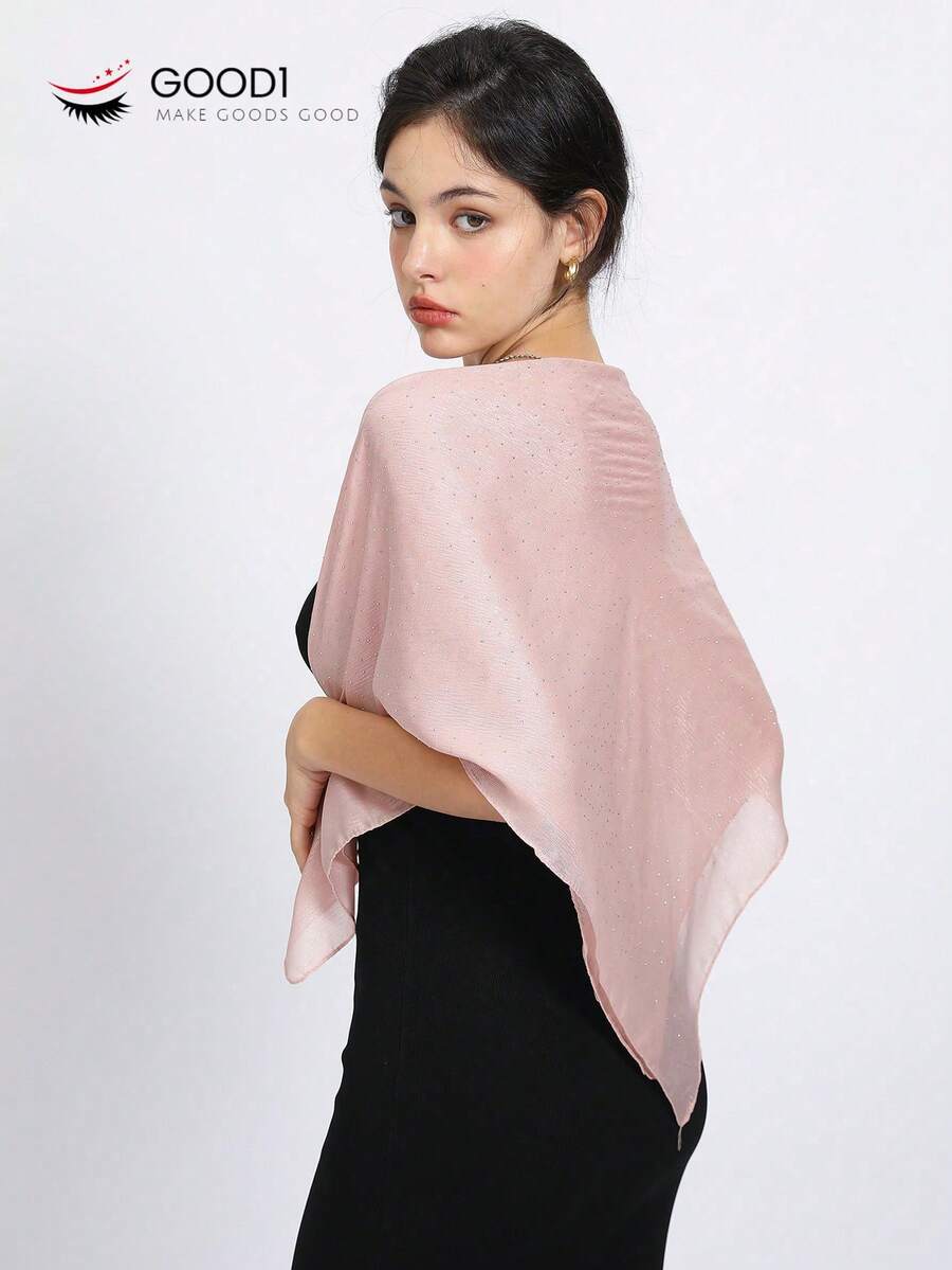 1pc Solid Color Crinkly Scarf With Leopard Print Border, Elastic Shawl, Versatile For All Seasons, Printed Design - Pink - View 1