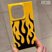 Teléfono con diseño de llamas y bloques negros, compatible con los modelos 16 Pro, 16, 15 Pro, 14, 14 Plus, 13, 13 Pro, 12 Pro y 12 Pro. Ofrece cobertura total a prueba de golpes, un amplio orificio, un elegante marco brillante y una excelente calidad de imagen. - Amarillo - Ver 5