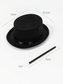 1 套极简主义黑色魔术师帽子和黑白魔法棒道具，2 件套，万圣节 - 黑色 - 查看 4