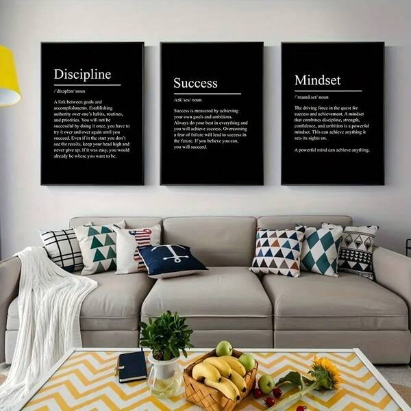 3pcs Set Modern Success & Discipline Canvas Wall Art, 15.7x23.6in - Frameless Motivational Posters For Living Room, Bedroom, Dining Decor