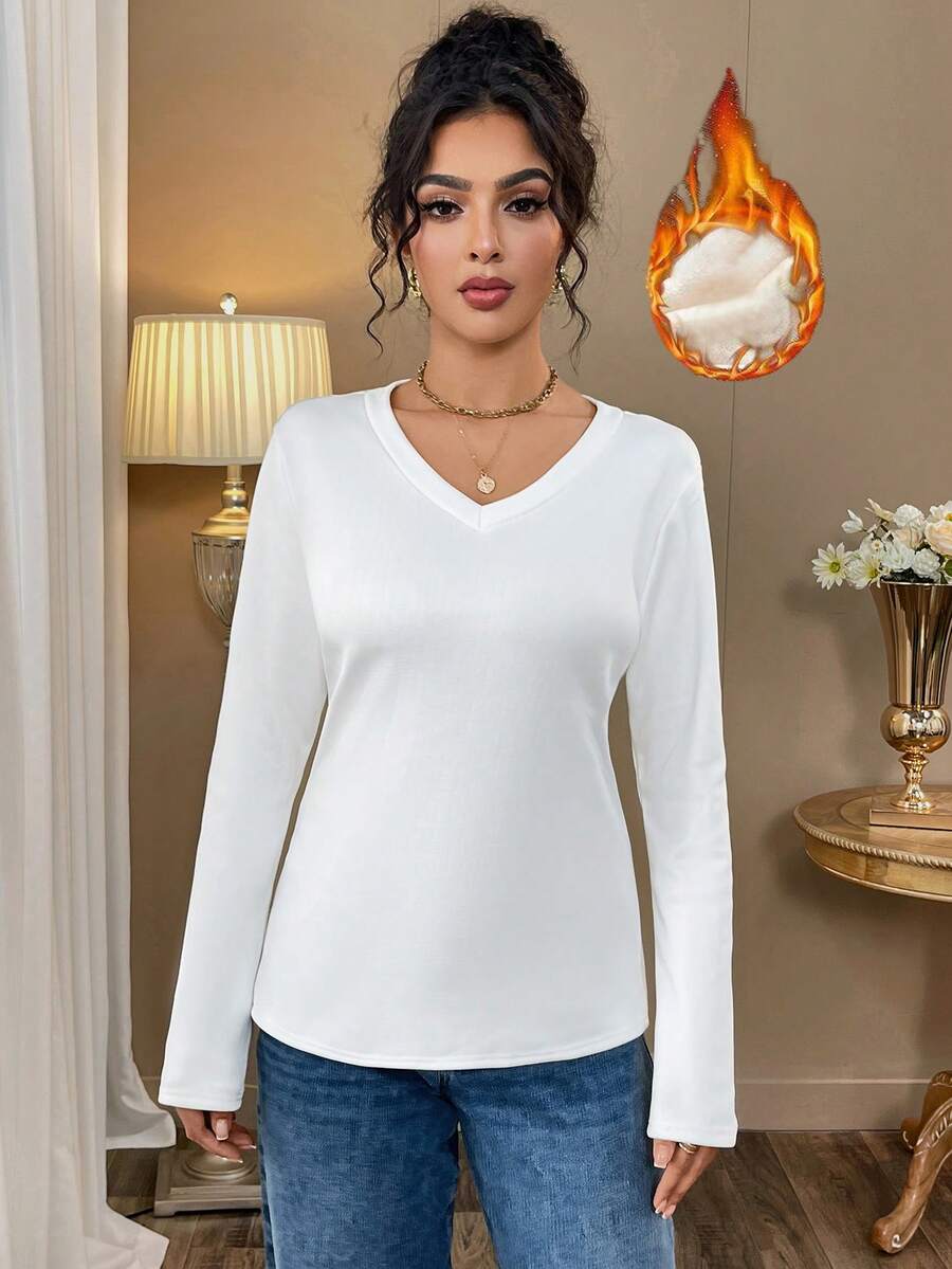 Women's Long-Sleeved Shirt V-Neck Basic Top Lightweight Bottoming Slim Top
