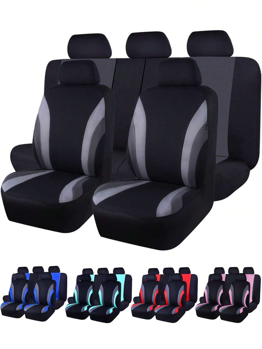 9件套（5座）/ 4件套（2座）通用汽车座椅套，全套汽车座椅套，通用面料前排座椅套，适用于SUV、轿车、面包车等车型，汽车内饰配件，兼容安全气囊。9件套包含：2个前排座椅套、1个靠背套、1个后排座椅套和5个头枕套。4件套包含：2个前排座椅套和2个头枕套。