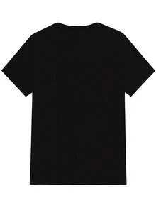 Women's Graphic Print T-Shirt Fall Women Clothes - Black With Yellow Peace Sign & Camiseta; Banana Heart Design, 100% Cotton Printed Casual Short Sleeve Top For Sports & Camiseta; Casual Attire - Black - View 5