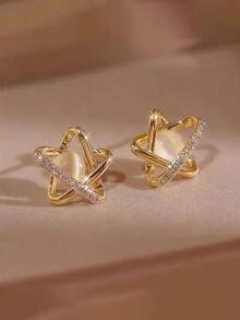1piece Teen Niche Design, Cat Eye Geometry, Pentagram Earrings, Fashionable, Simple, Light Luxury, Explosive Ear Accessories - Multicolor - View 2