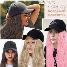16inch/40cm Adjustable Baseball Cap Hat With Long Wavy Curly Hair Wig Synthetic Hairpiece Corn Wave Curly Hair Extensions For Women Daily Wear, Easy To Put On And Take Off, Natural Looking, Soft And Breathable, Perfect For Casual Outings And Sports Events Halloween Xmas Party - 彩色 - 查看 2