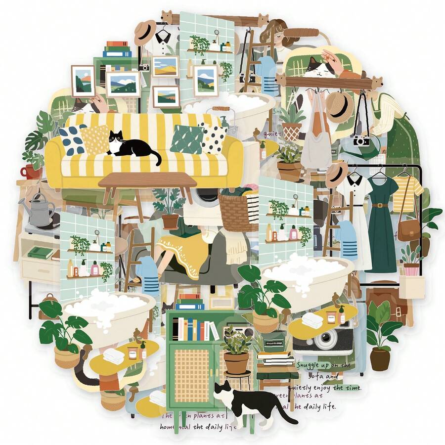 30 件温暖家居可爱图案贴纸，适用于办公室、电脑、手机壳、相册、行李箱、记事本、学校笔记本、剪贴簿、学校用品、绿色美学、文具 - 綠色 - 查看 1