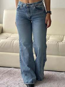 Women's Flare Jeans Mid Waist Baggy Wide Leg Jeans Loose Jeans 90s Denim Pants  Fall And Winter Clothes - 藍色 - 查看 5