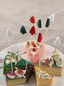 100 pièces Bâtonnets de fourchette de décoration d'arbre de Noël, de fruits colorés en bambou. Bâtonnets de décoration de boissons, bâtonnets à remuer, bâtonnets de décoration de gâteau de Noël créatifs. Cure-dents pour la dégustation d'aliments, convient pour la décoration de fêtes et de festivals.