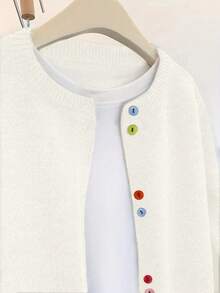 Cárdigan informal de manga larga con botones de colores, cuello redondo, para mujer de talla grande, para otoño e invierno