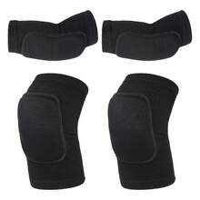 4 Pcs Knee Pads And Arm Pads With Protection Pad, Breathable Compression Elbow Pads Set, Volleyball Knee Sleeves For Basketball, Yoga, Running, Cycling Exercises, And Suitable For Both Men, Women, And Children, 1 Pair Knee Pad+1 Pair Arm Pads, Black - 黑色 - 查看 1