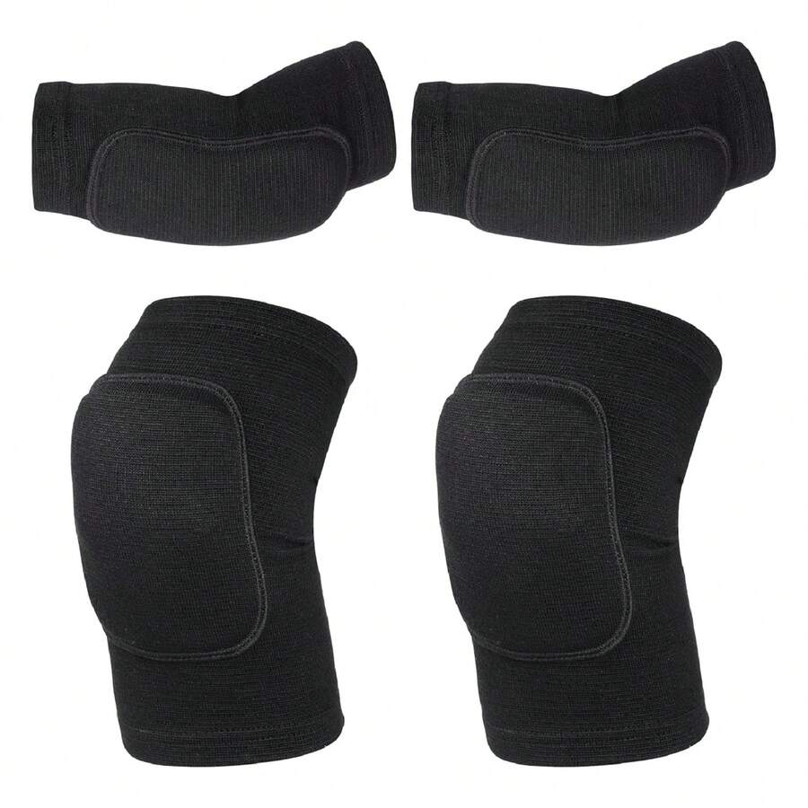 4 Pcs Knee Pads And Arm Pads With Protection Pad, Breathable Compression Elbow Pads Set, Volleyball Knee Sleeves For Basketball, Yoga, Running, Cycling Exercises, And Suitable For Both Men, Women, And Children, 1 Pair Knee Pad+1 Pair Arm Pads, Black - 黑色 - 查看 1