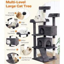 Made4Pets Cat Tree 54in Cat Tower For Indoor Cats Kitten Tree MultiLevel Cat Tree With 2 Condo Furniture Activity Center With Scratching Posts Funny Toys Kittens Pet Play House Dark Grey