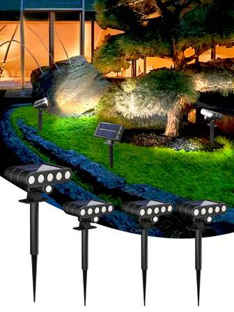 1/2/4pcs Solar Camping Lights, 5 LED Super Bright 3 Lighting Modes, 3000W White Light Safety Flashlight. Lawn/Ground Stake Path Lights With Motion Sensor, Multi-Function Detachable Outdoor Wall Lamp, 1200mAh Rechargeable Battery Solar Panel, Adjustable Brightness Garden Landscape Lighting Suitable For Garden, Yard, Road, House, Camping Decoration