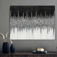 1 Pc Canvas Painting, Black And Silver Textures , Wooden Framed Art,High Quality ,Thickness 2.25cm/1inch  Wall Art Prints Poster Direct Hanging Decor For Home Gifts,Living Room, Bathroom, Bedroom, Kitchen,Bar,Office - 黑色 - 查看 2