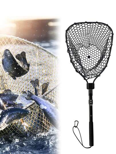 Telescoping Rubber Fly Fishing Net, Bass Trout Landing Net, Folding Fishing Nets Fresh Water,  Fish Catching Or Releasing