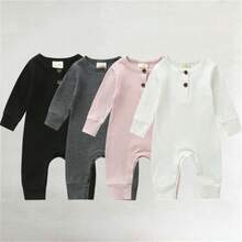 Newborn Baby Boy Girl Knitted Rib Romper Infant One Piece Jumpsuit Cotton Solid Long Sleeve  Bodysuit Basic Coming Home Outfits - 芥末黃 - 查看 3