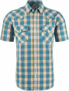 Mens Short Sleeve Plaid Button Down Shirt Western Casual Shirts With Two Pocketshalloween - 湖藍色 - 查看 1