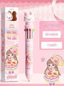 1pc 10/12 Colors Multi-Function Retractable Ballpoint Pen, Multicolor Cartoon Stationery Pen For Students, Journaling, Note-Taking