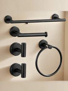 1 Set Black Bathroom Storage Hooks - Round Towel Ring - Bathroom Hanging Hooks - Toothbrush Holder - Stainless Steel Storage Hooks - Toilet Paper Holder - Soap Dish - Black - View 16