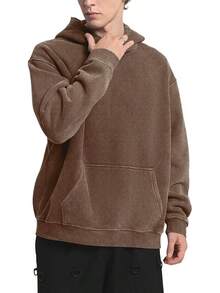 FAIABLE Mens Hoodies Oversized Unisex Wash Hoodie Heavyweight Fleece Vintage Cotton Sweatshirt Men Women Streetwear - 棕色 - 查看 4
