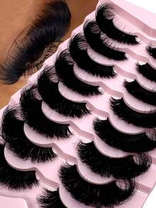 New 8 Pairs/Pack Natural Extension Thick Fluffy Volume False Eyelashes Dramatic Messy Mink Lashes Wispy Long Reusable Eyelashes 8D Volume Lasting Wispy False Eyelash Strips Foxy Eye Lifting Look Extension Full Eyelash Strip To Lengthen And Volumize The Outer Corner Of Your Eye Beauty Makeup Gift For Women & Girl - 黑色 - 查看 11