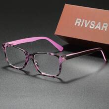 RIVSAR 閱讀眼鏡，方形花卉拼接彈簧鉸鏈鏡框，適用於辦公、電腦及日常使用 - 透明色 - 查看 35
