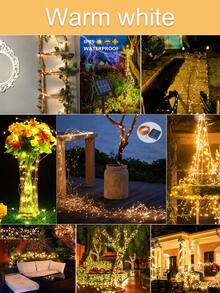 1pc Solar Powered LED String Lights, Length Options: 7m/12m/22m/32m (23ft/39ft/72ft/105ft), Solar Fairy Lights, 8 Flashing Modes, 50/100/200/300 LED Bulbs, Waterproof Outdoor Lighting String For Garden, Yard, Tree, Christmas, Wedding, RV, Halloween - IP65 Outdoor Solar Lights, Garden Lighting | Holiday Lighting | Christmas Lights | Solar Lights