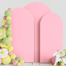 eluckya 3-Piece Set Of Spandex Wedding White/Pink Arch Covers, Double-Sided Dome Breathable Soft Backdrop Frame Covers For Summer Decorations Wedding Bridal Birthday Party Banquet Arch Decorations - 粉色 - 查看 2