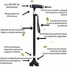 Bastón Plegable Aluminio Con Almoadilla De Apoyo 360° Y Luz - Negro - Ver 3