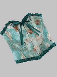 1pc Women's Unique Tight-Fitting Bralette, Green Bee Jacquard Underwire Bustier With Lace Trim, Back Tie Front Button Closure, Casual Summer Vacation Wear - Green - View 8