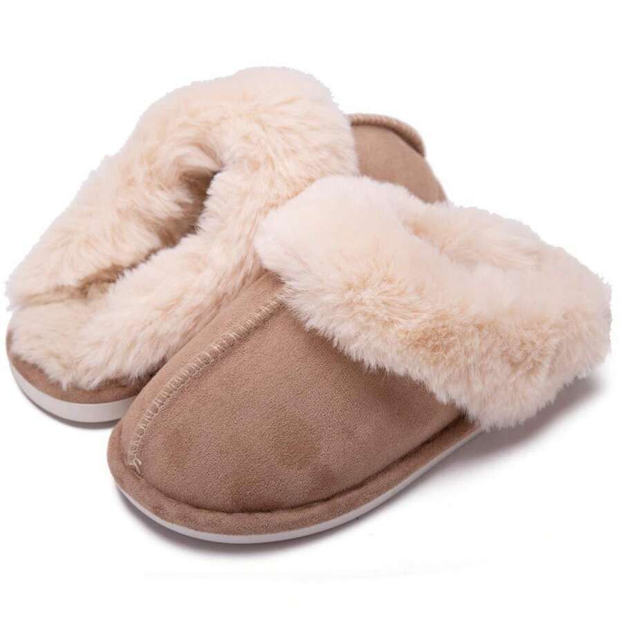 Slippers For Women Plush Lined Non Slip Bottom Easy Wear - Màu Khaki - Xem 1