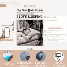 Vintage New York Times Canvas Posters - Optional Frame Wall Arts, Women Sleeping Design, Perfect For Living Room Decor, Bedroom Decor, Or Dorm Decor, Perfect For Room Decor, Wall Art With Frame