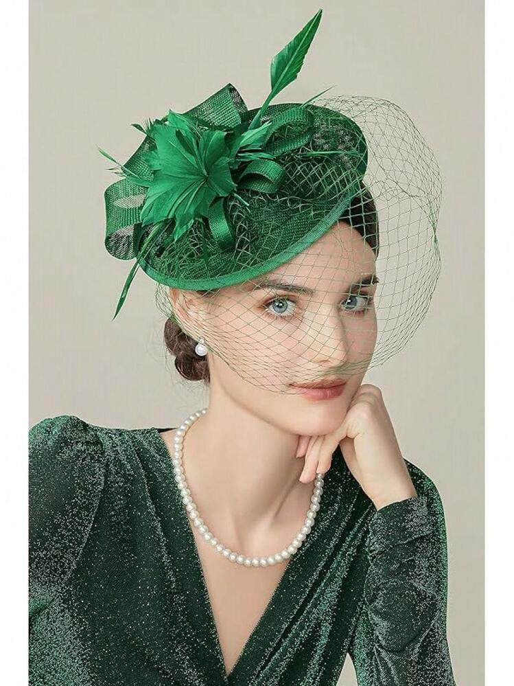 Fascinator Hat Fascinator Tea Party Pillbox Derby Hat Bridal Wedding Party - Dark Green - View 4