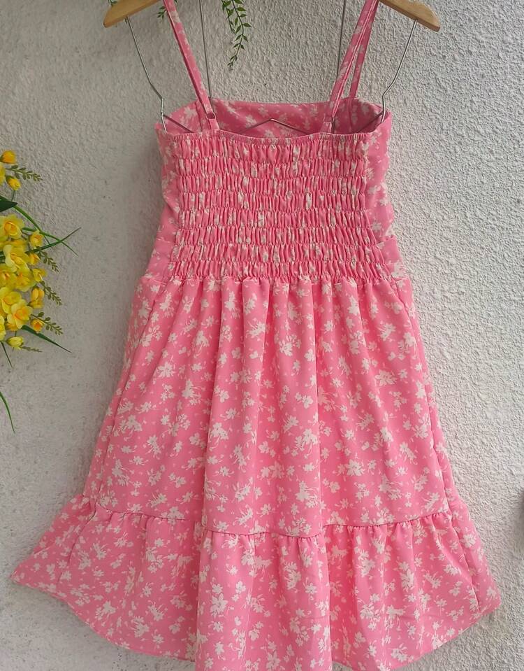 Women's Dress With Floral Cup, Adjustable Strap, Short, Loose, New Medelo Summer - Baby Pink - View 2