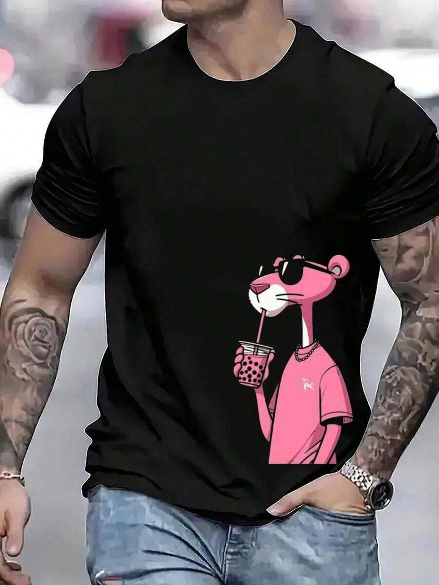 Una camiseta de algodón negra de 180g para hombres, una camiseta de moda adecuada para deportes, ocio y reuniones. - Negro - Ver 1