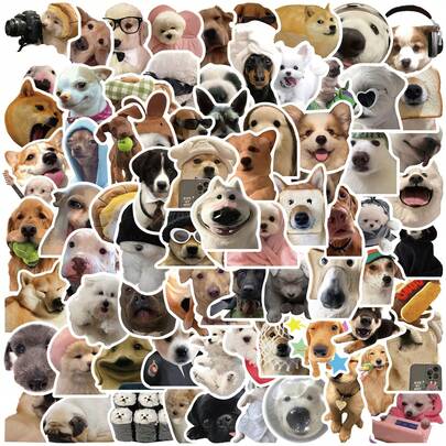 100 张搞笑表情包贴纸可爱狗狗贴纸表情包狗贴花卡通搞笑狗狗贴纸表情包动物贴纸乙烯基防水贴纸适用于水瓶、电脑、笔记本电脑、手机、行李箱、笔记本、冰箱
