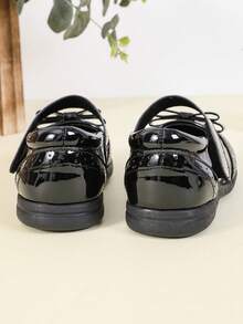 1 Pair Fashionable Solid Color Cute Bow Accent Flat Shoes, Suitable For School, Commuting, All Seasons - glossy black - View 5