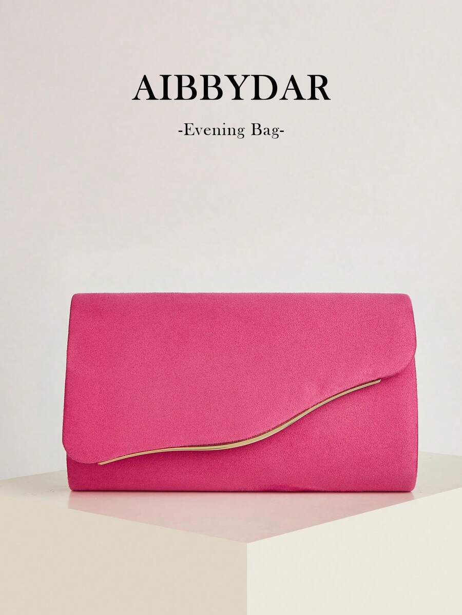 AIBBYDAR 女士晚装包，紫红色天鹅绒时尚手拿包，化妆包，轻便斜挎包，适合商务、通勤、婚礼、庆典、派对、节日聚会 - 玫紅色 - 查看 1