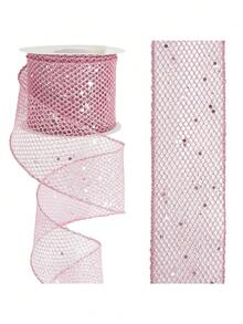 1 dây ruy băng kim tuyến màu hồng Giáng sinh, dây ruy băng lưới Giáng sinh, dây ruy băng viền kim loại lấp lánh dùng để gói quà, làm vòng hoa trang trí đầu cây thông Noel, nơ trang trí nhà cửa, đồ thủ công DIY - Hồng - Xem 6